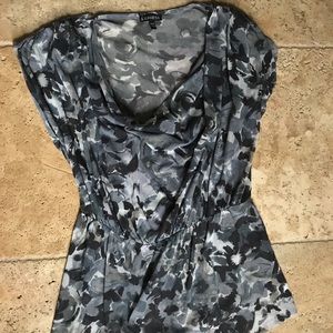 Express Floral Black & Grey Ruffle Blouse